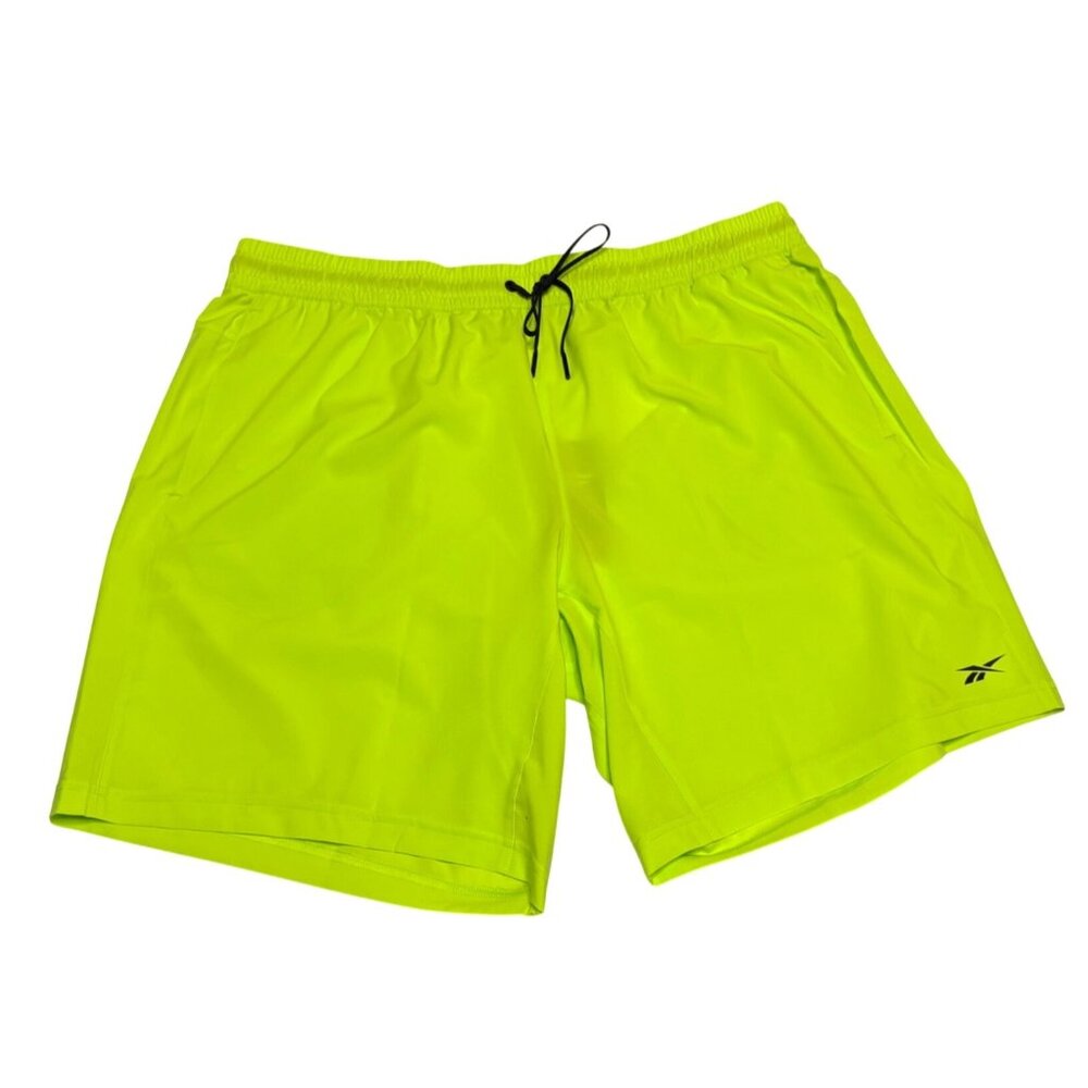 Reebok Mens Mid Rise Workout Athletic Gym Shorts Yellow Size 2XL Elastic Waist